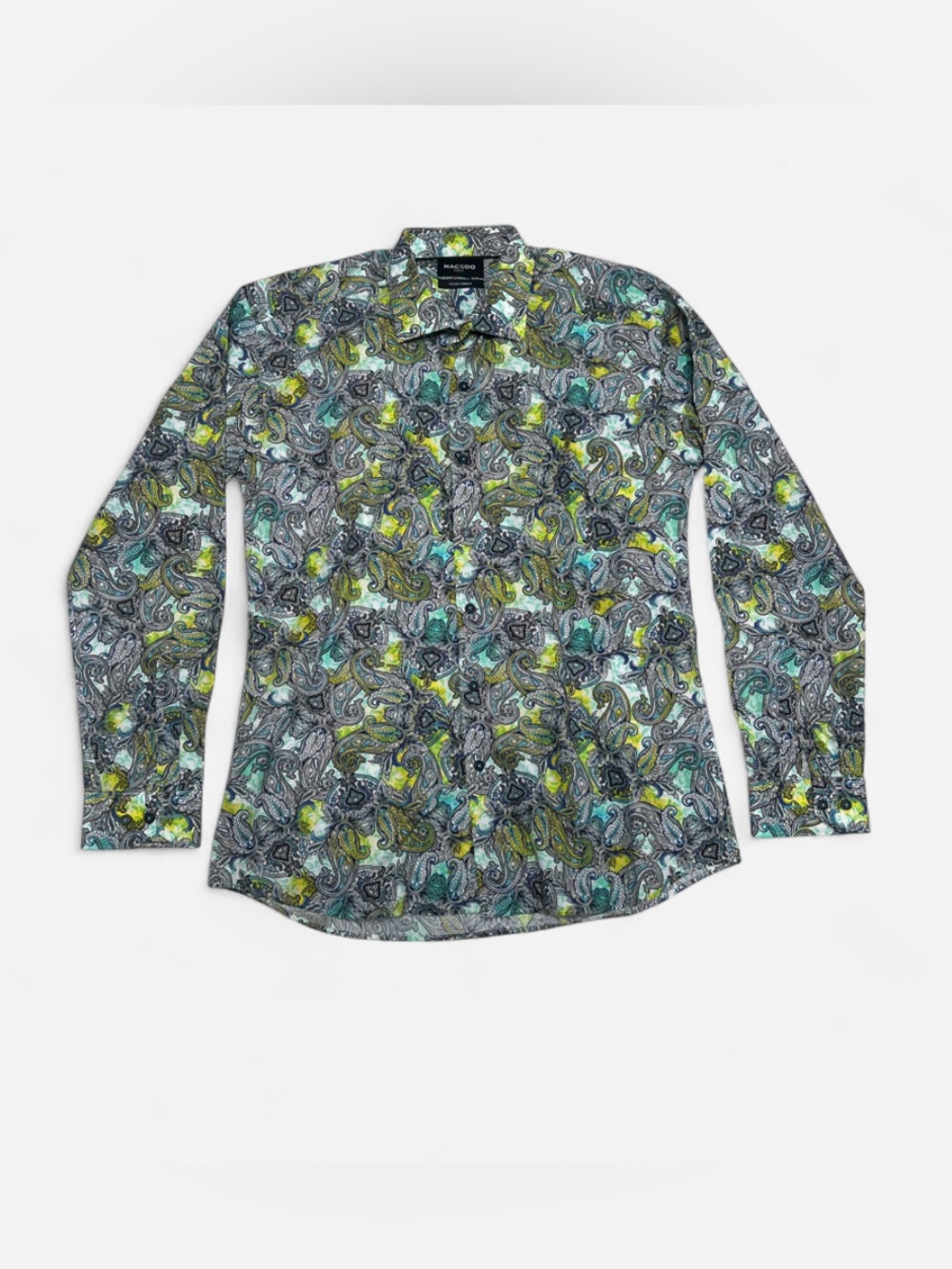 Maceoo Multicolor Paisley Button-Down Shirt with Green and Teal Accents